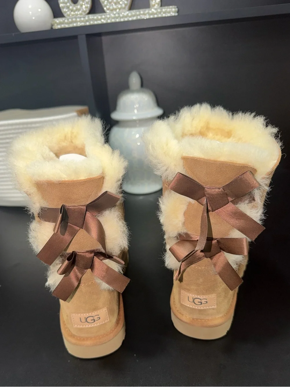 UGG Women Chestnut Suede Boot with Shearling Cuff